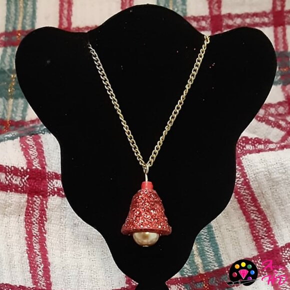 Festive Elegance: Red & Gold Christmas Bell Handmade Necklace and Earrings Set - Picture 4 of 4